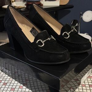 Jones New York Black Loafer Heels with Silver Buckle